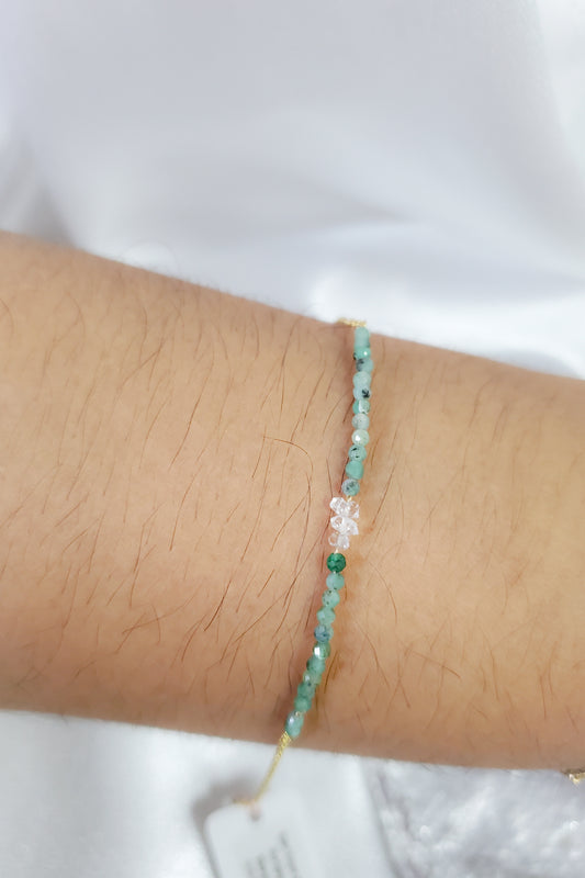 Oro sólido: Raw Emerald + Herkimer Bracelet