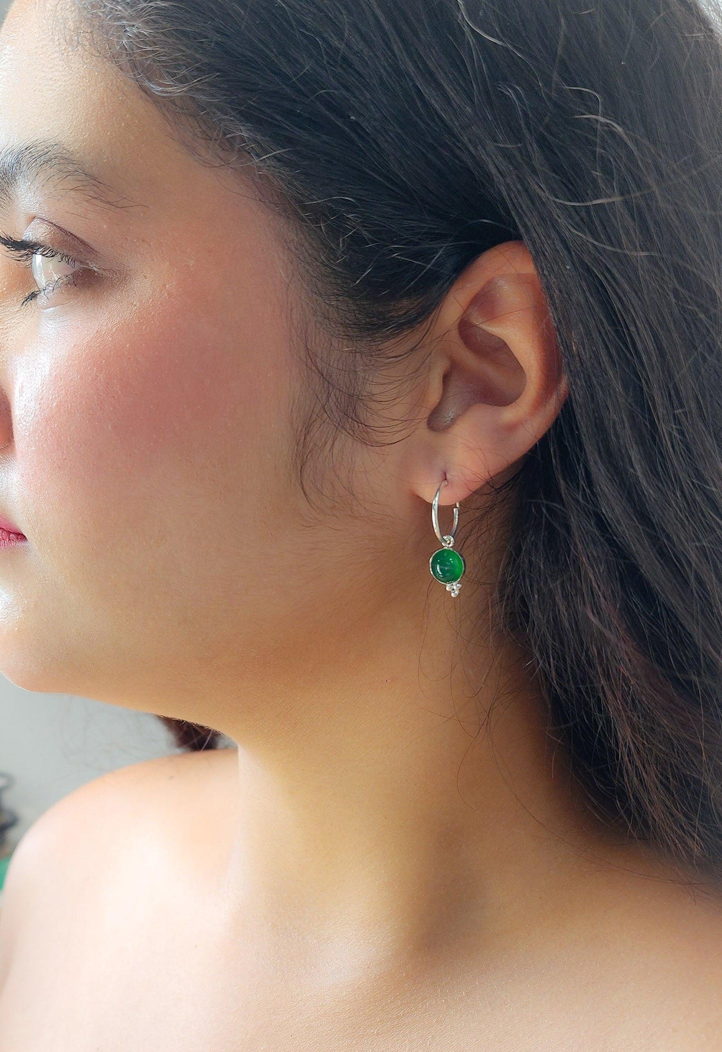 Lalla Earrings Silver : Green Onix